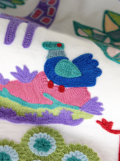 Scalamandre Nursery Crewel Pastels Novelty Embroidery Acrylic Fabric- White  - Special Order