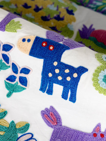 Scalamandre Nursery Crewel Pastels Novelty Embroidery Acrylic Fabric- White  - Special Order