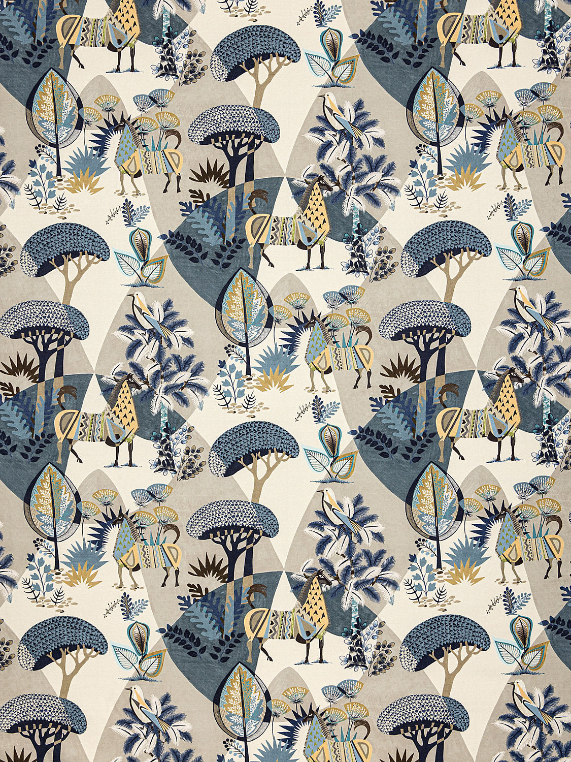 Scalamandre Llamas Bluestone Wheat Bird Animal Printed Fabric- Blue -  Special Order