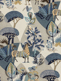 Scalamandre Llamas Bluestone Wheat Bird Animal Printed Fabric- Blue -  Special Order