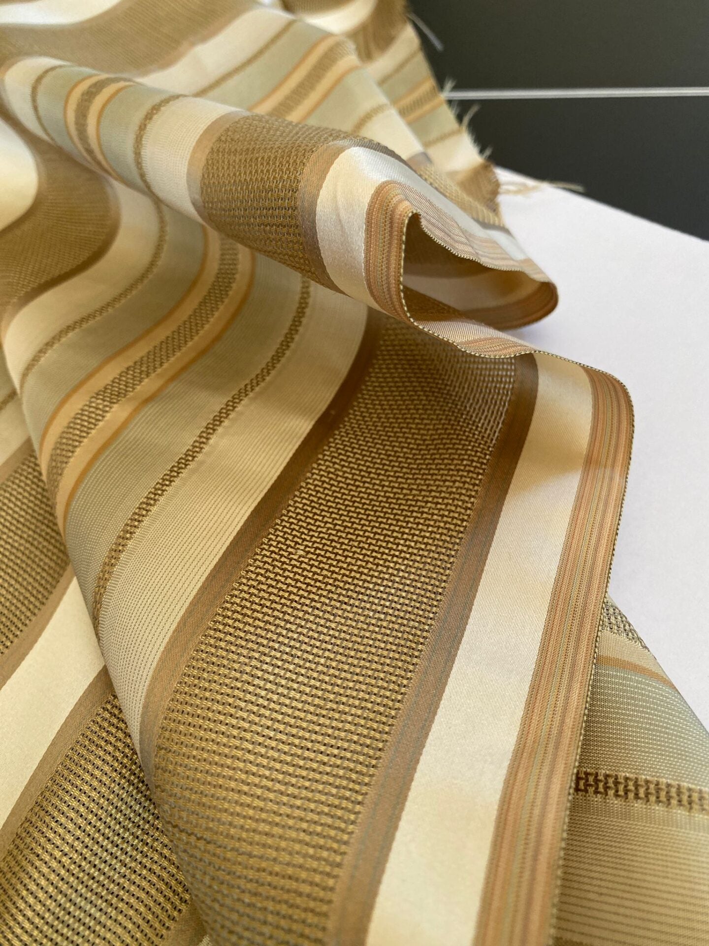 Scalamandre Florian Stripe Celadon Blue Silver Beige Silk Satin Semi Sheer MSRP USD 232/yard