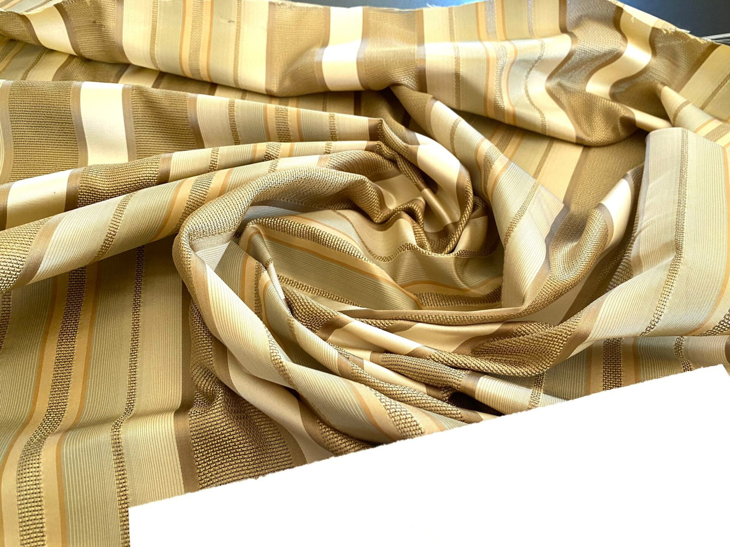 Scalamandre Florian Stripe Celadon Blue Silver Beige Silk Satin Semi Sheer MSRP USD 232/yard