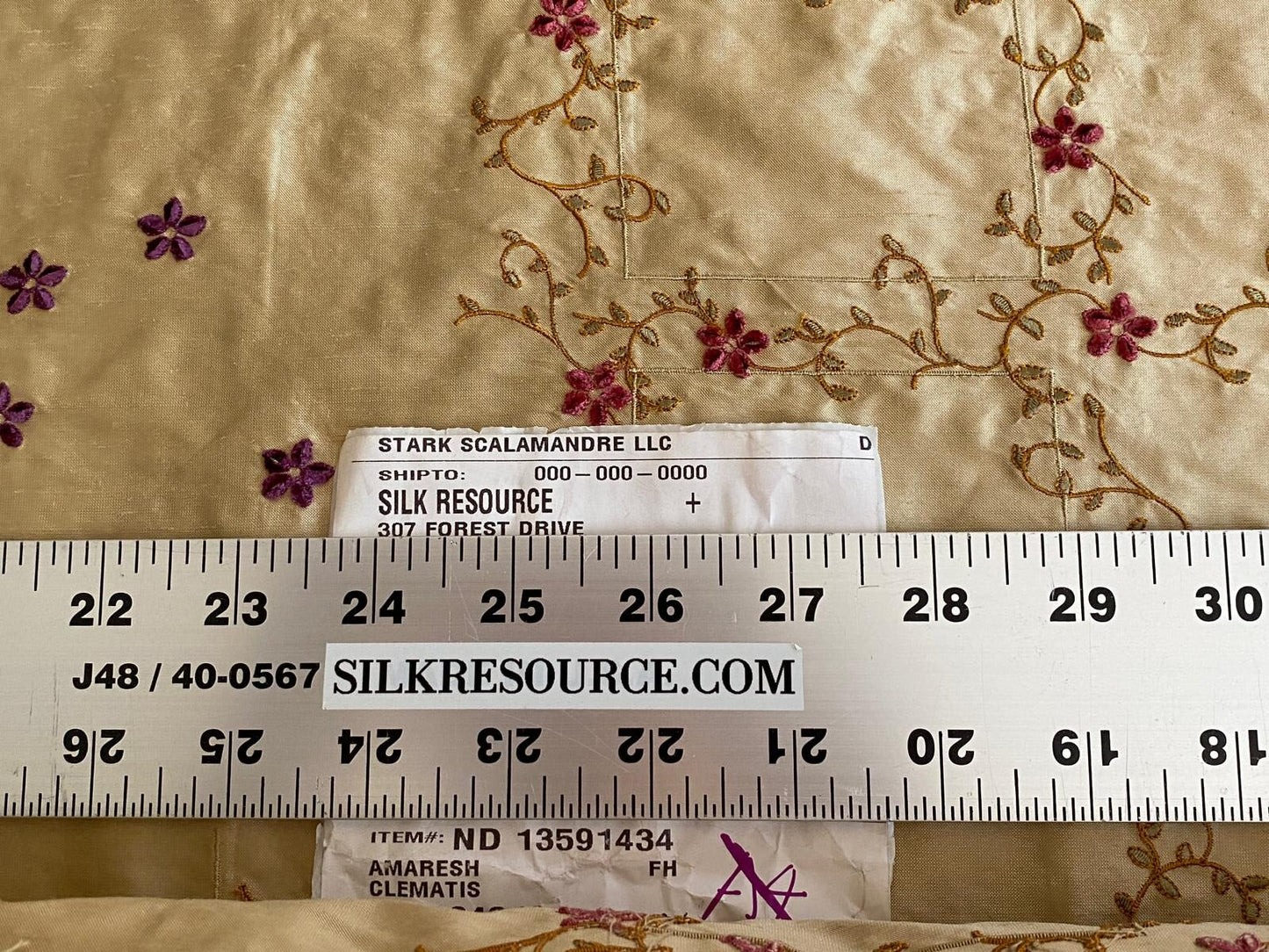 Scalamandre Old World Weavers Amaresh Embroidery Silk Gold Clematis