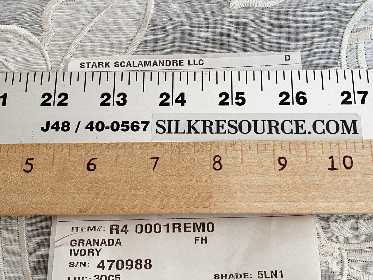 Scalamandre Granada Ivory White Peony Pomegranate Embroidery Linen MSRP USD286/Y