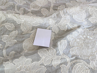 Scalamandre Granada Ivory White Peony Pomegranate Embroidery Linen MSRP USD286/Y