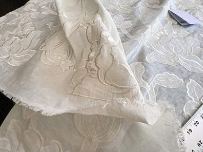 Scalamandre Granada Ivory White Peony Pomegranate Embroidery Linen MSRP USD286/Y
