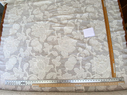 Scalamandre Granada Ivory White Peony Pomegranate Embroidery Linen MSRP USD286/Y