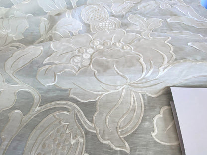 Scalamandre Granada Ivory White Peony Pomegranate Embroidery Linen MSRP USD286/Y