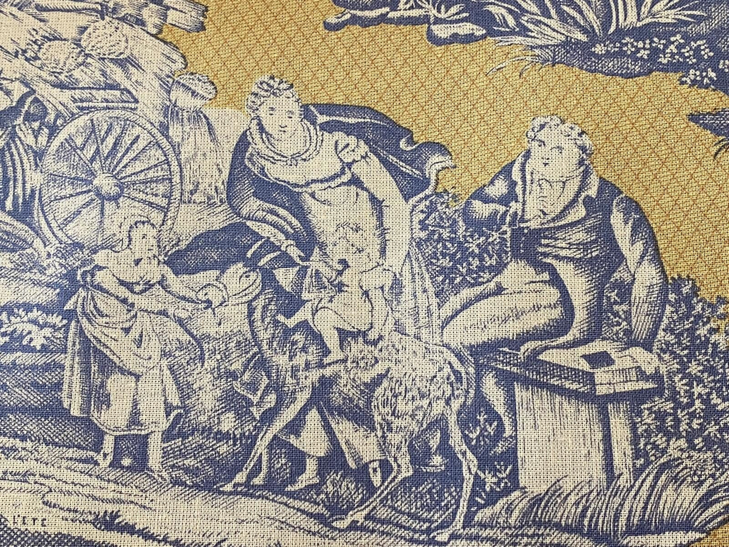 Scalamandre Four Seasons Toile Print Gold Blue English Country Historical Design MSRP USD236/Y