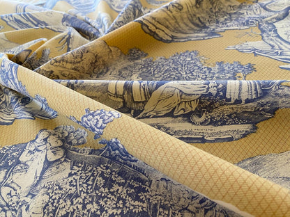 Scalamandre Four Seasons Toile Print Gold Blue English Country Historical Design MSRP USD236/Y