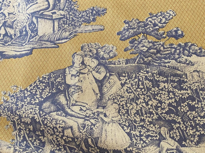Scalamandre Four Seasons Toile Print Gold Blue English Country Historical Design MSRP USD236/Y