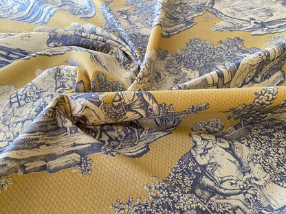 Scalamandre Four Seasons Toile Print Gold Blue English Country Historical Design MSRP USD236/Y