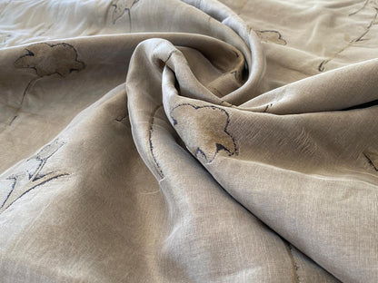 Scalamandre Grey Watkins Orissa Semi Sheer Pewter Silk Double Organza Damask Tulip Wildflower MSRP USD 212/Y