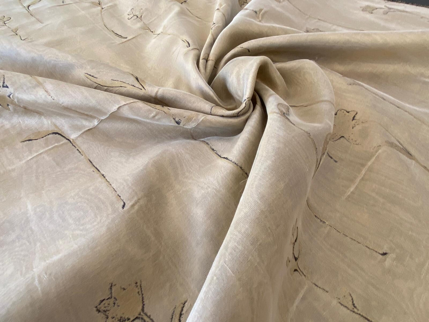 Scalamandre Grey Watkins Orissa Semi Sheer  Gold Silk Double Organza Damask Tulip Wildflower MSRP USD 212/Y