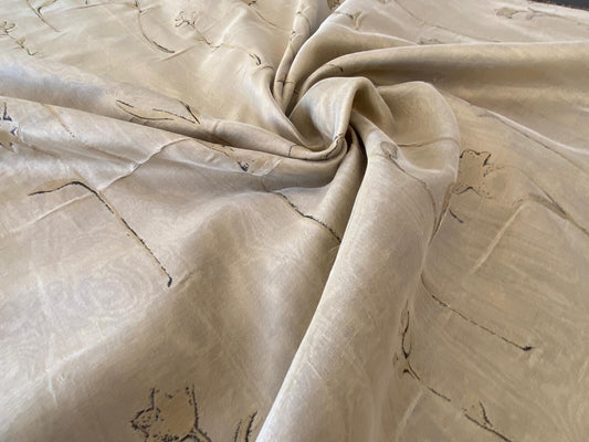 Scalamandre Grey Watkins Orissa Semi Sheer  Gold Silk Double Organza Damask Tulip Wildflower MSRP USD 212/Y