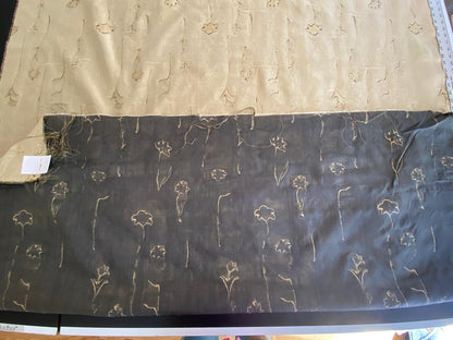 Scalamandre Grey Watkins Orissa Semi Sheer  Gold Silk Double Organza Damask Tulip Wildflower MSRP USD 212/Y