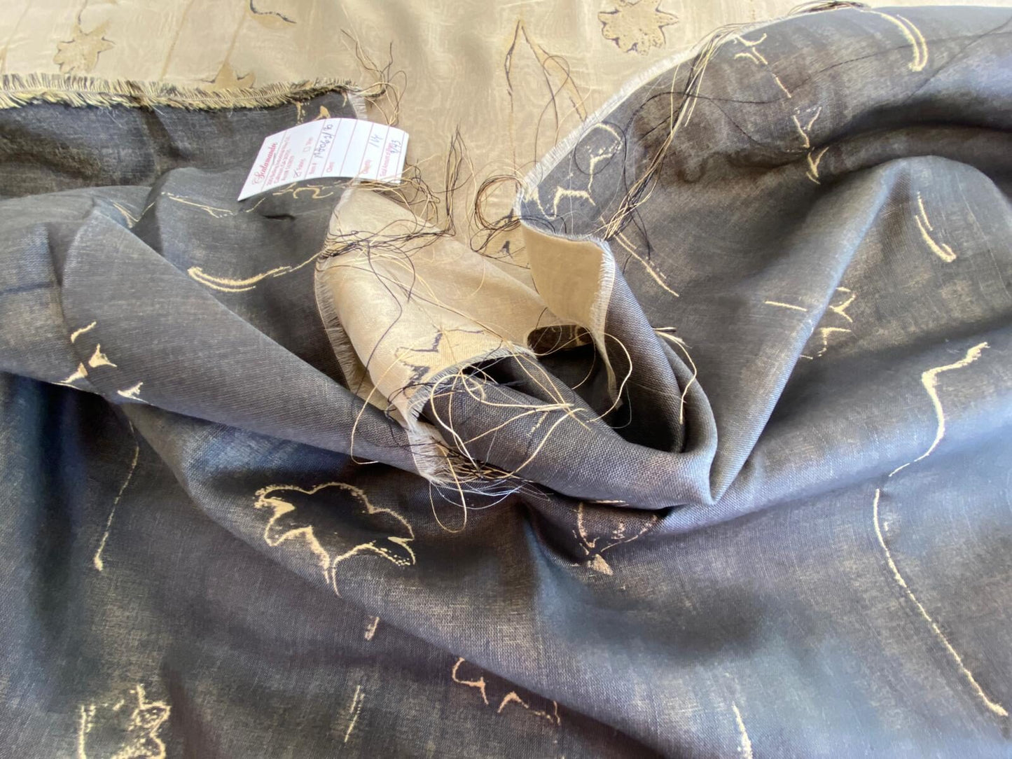 Scalamandre Grey Watkins Orissa Semi Sheer  Gold Silk Double Organza Damask Tulip Wildflower MSRP USD 212/Y