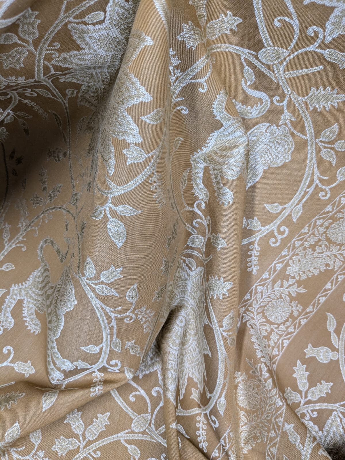 By Yd Lee Jofa Kalabagh Weave Curry Burnt Gold Tiger Sniffs Rose MSRP USD 259+/y Border BOTH Sides