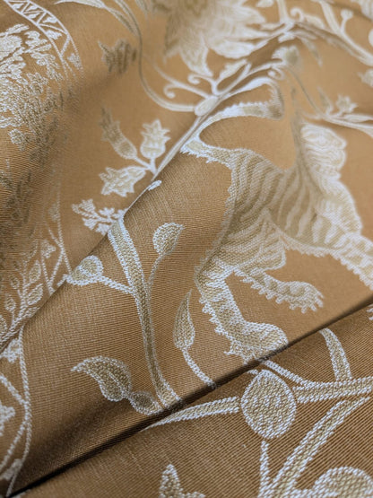 By Yd Lee Jofa Kalabagh Weave Curry Burnt Gold Tiger Sniffs Rose MSRP USD 259/y Border One Side