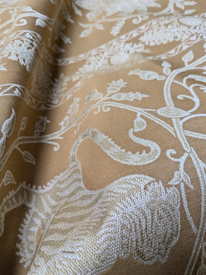 By Yd Lee Jofa Kalabagh Weave Curry Burnt Gold Tiger Sniffs Rose MSRP USD 259/y Border One Side