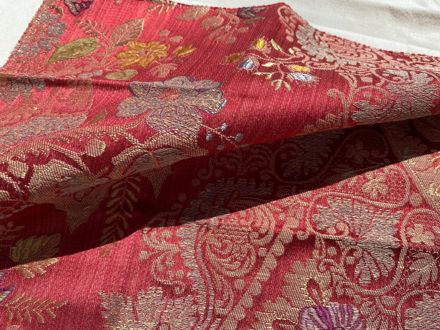 Tassinari and Chatel Scalamandre Argentan Rouge Red Lampas Floral Historic Large Pattern MSRP USD 952/y  Special Order