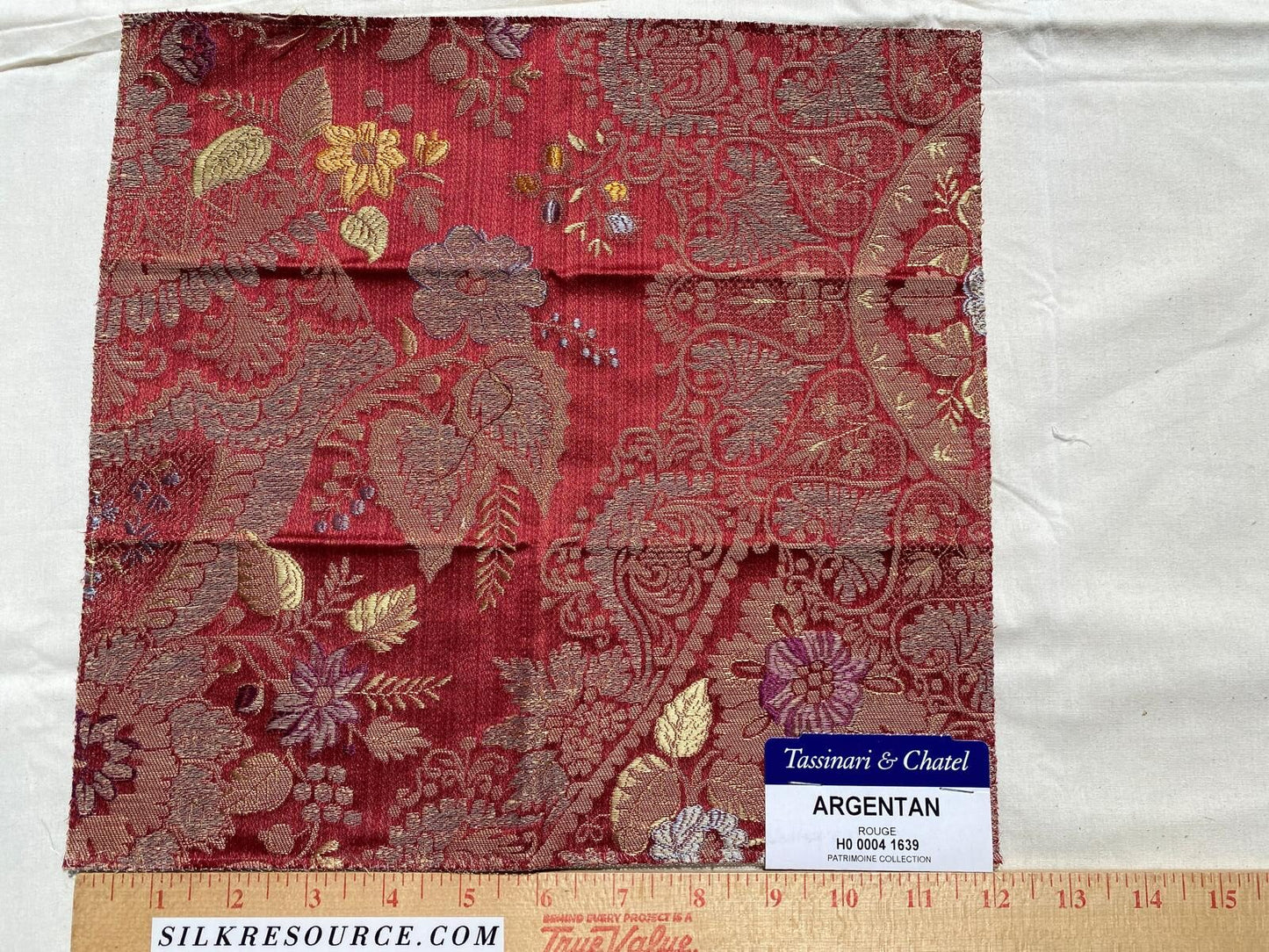 Tassinari and Chatel Scalamandre Argentan Rouge Red Lampas Floral Historic Large Pattern MSRP USD 952/y  Special Order