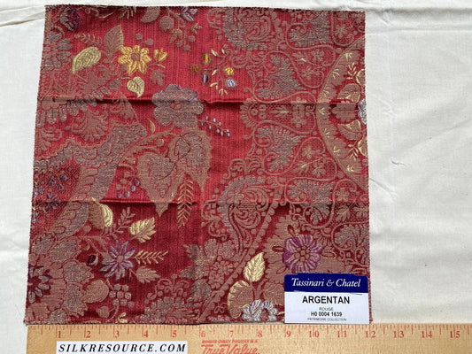 Tassinari and Chatel Scalamandre Argentan Rouge Red Lampas Floral Historic Large Pattern MSRP USD 952/y  Special Order