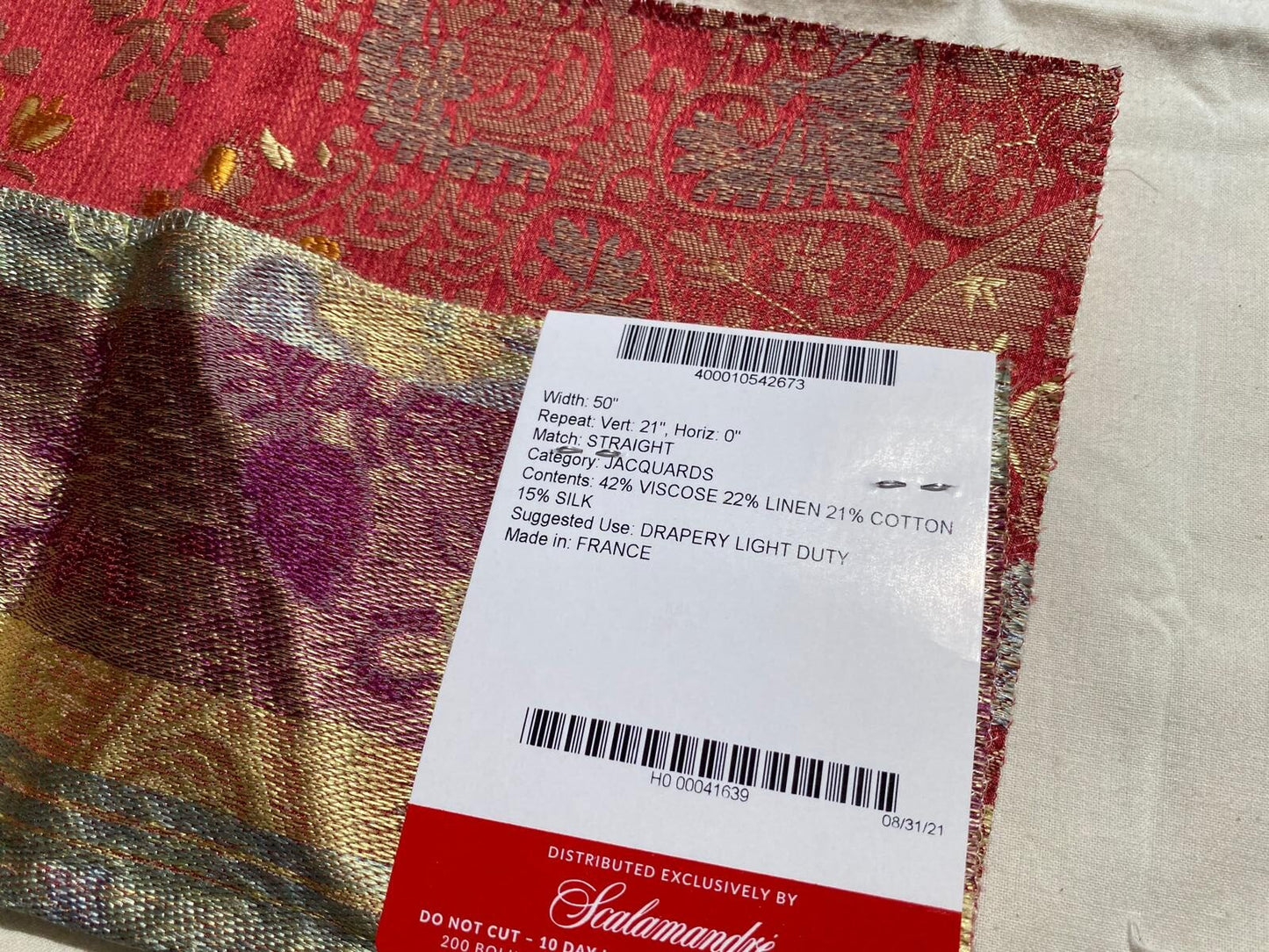 Tassinari and Chatel Scalamandre Argentan Rouge Red Lampas Floral Historic Large Pattern MSRP USD 952/y  Special Order