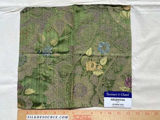 Tassinari and Chatel Scalamandre Argentan Vert Green Lampas Floral Historic Large Pattern MSRP USD 952/y  Special Order