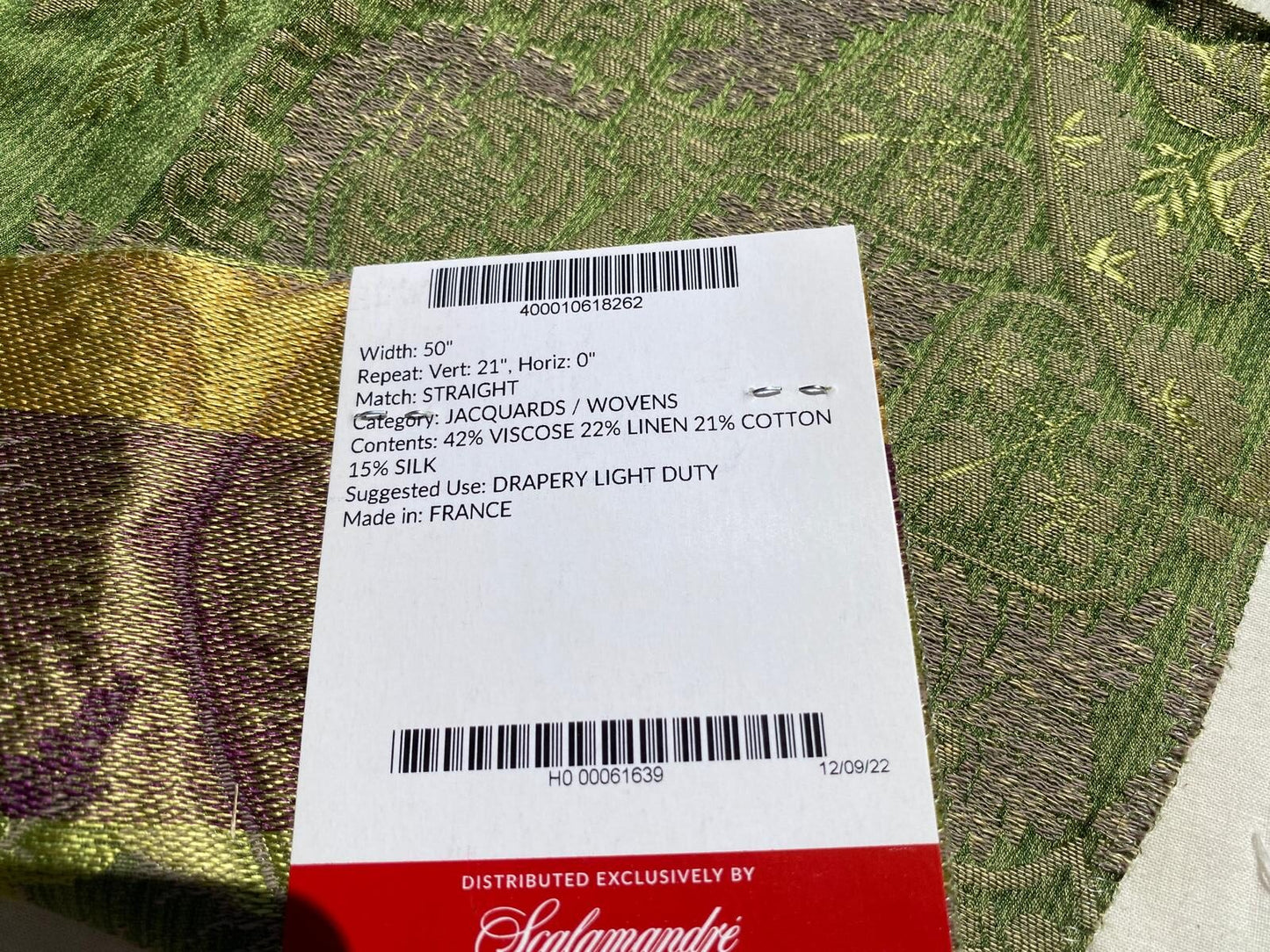 Tassinari and Chatel Scalamandre Argentan Vert Green Lampas Floral Historic Large Pattern MSRP USD 952/y  Special Order