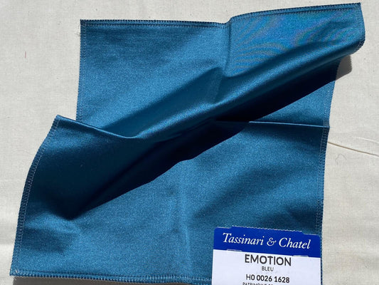 Tassinari and Chatel Scalamandre Emotion Bleu Blue Silk Satin Plain Solid MSRP USD 1392/y  Special Order