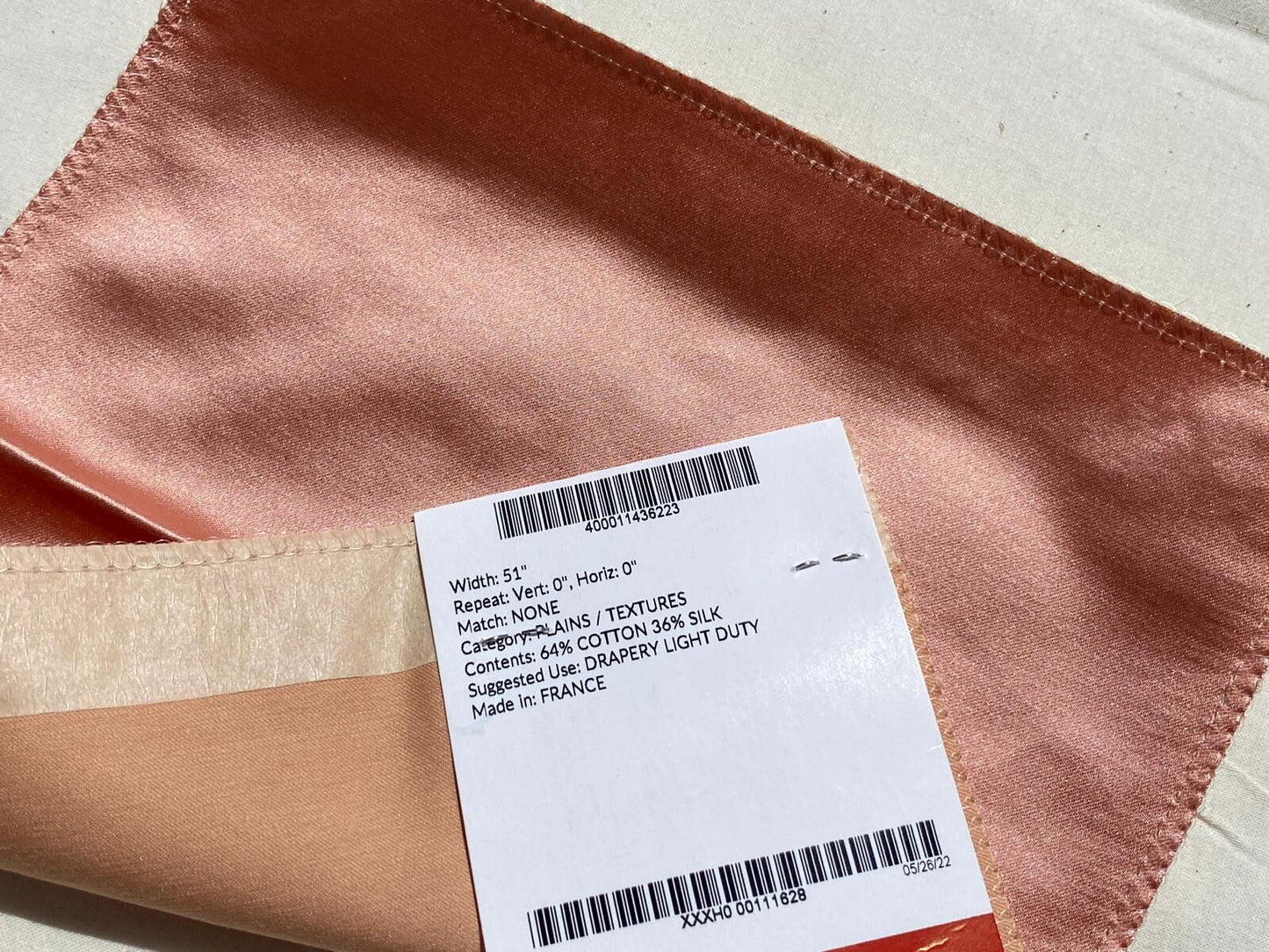 Tassinari and Chatel Scalamandre Emotion Poudre Pink Silk Satin Plain Solid MSRP USD 1392/y  Special Order