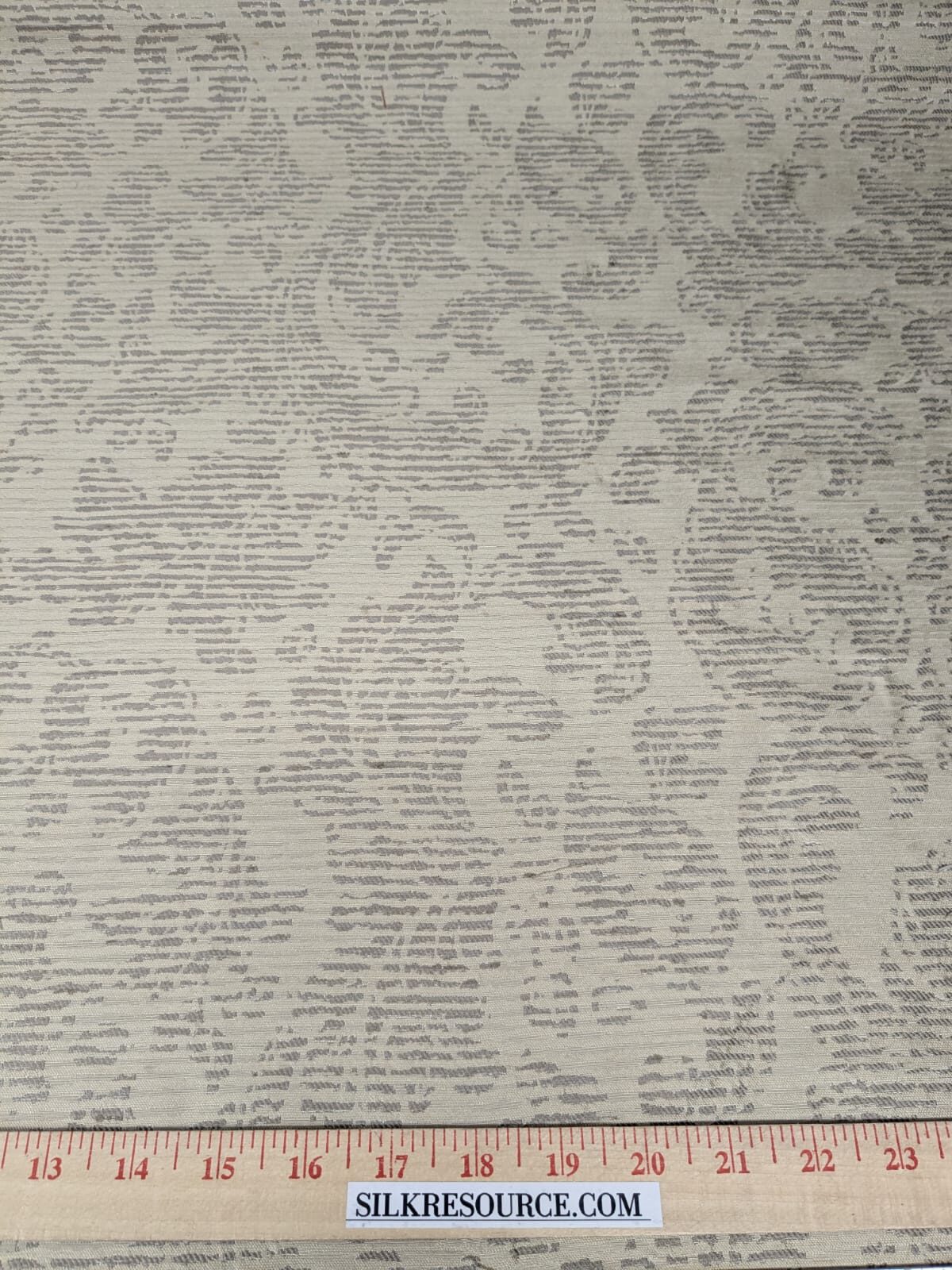 By Yard Filtered Sunray 100% Silk Damask Vine in Pin Stripe Paisley Pewter Tan Strie MSRP USD 275