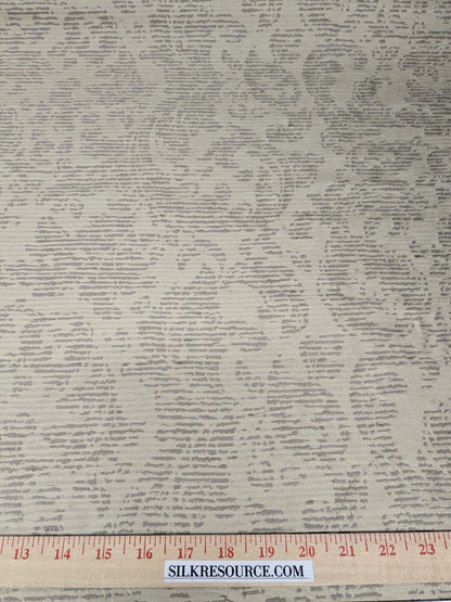 By Yard Filtered Sunray 100% Silk Damask Vine in Pin Stripe Paisley Pewter Tan Strie MSRP USD 275