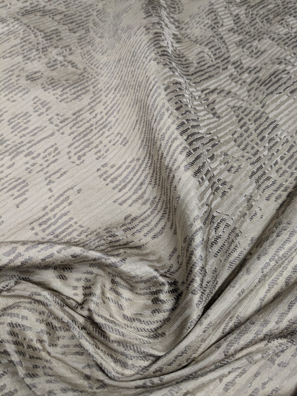 By Yard Filtered Sunray 100% Silk Damask Vine in Pin Stripe Paisley Pewter Tan Strie MSRP USD 275