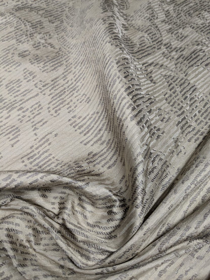 By Yard Filtered Sunray 100% Silk Damask Vine in Pin Stripe Paisley Pewter Tan Strie MSRP USD 275