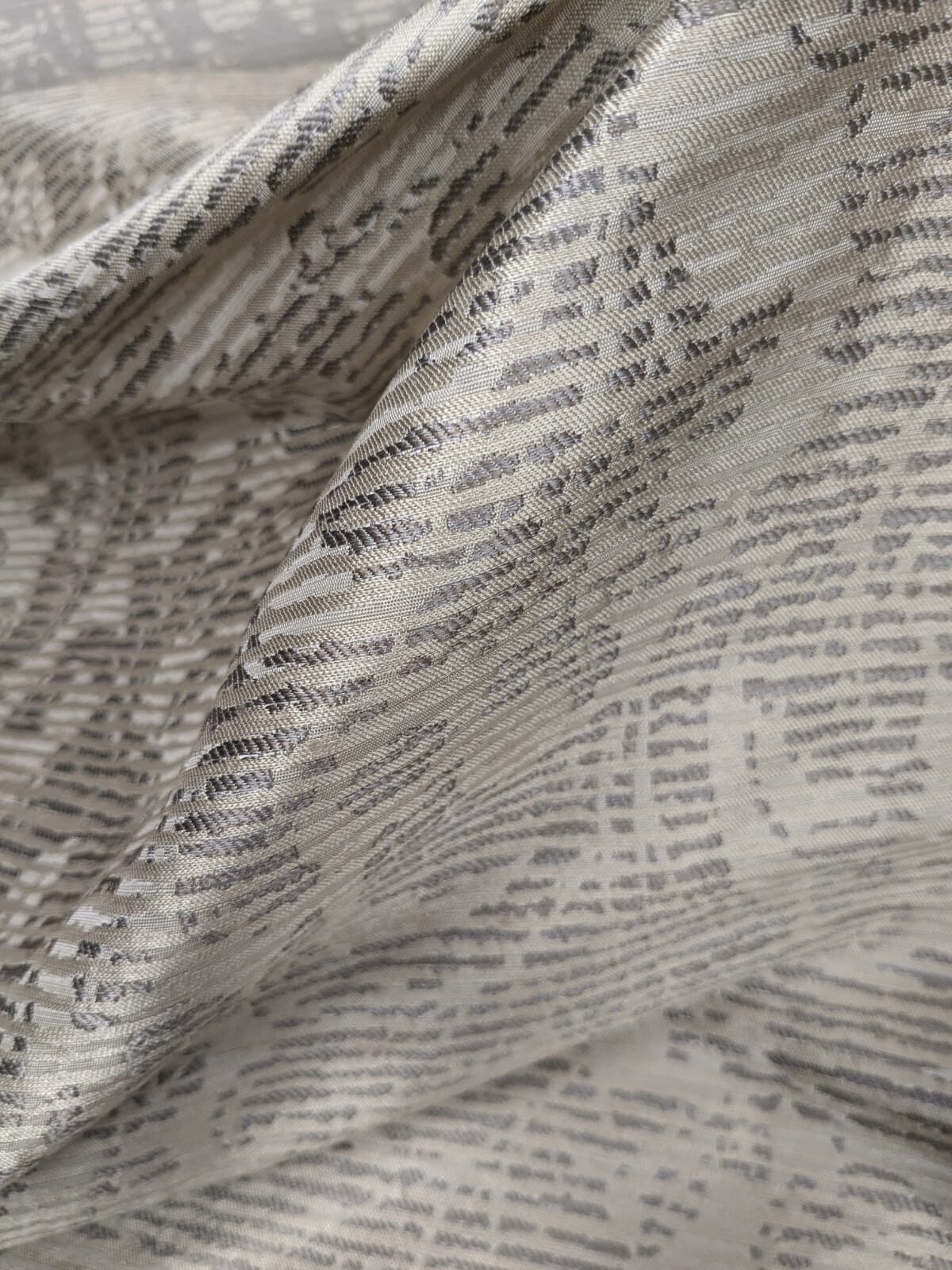 By Yard Filtered Sunray 100% Silk Damask Vine in Pin Stripe Paisley Pewter Tan Strie MSRP USD 275