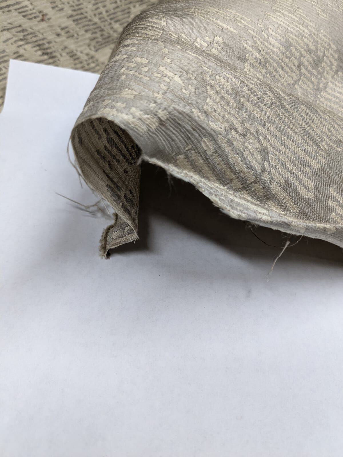 By Yard Filtered Sunray 100% Silk Damask Vine in Pin Stripe Paisley Pewter Tan Strie MSRP USD 275