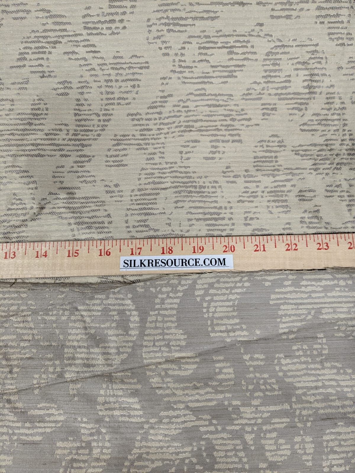 By Yard Filtered Sunray 100% Silk Damask Vine in Pin Stripe Paisley Pewter Tan Strie MSRP USD 275