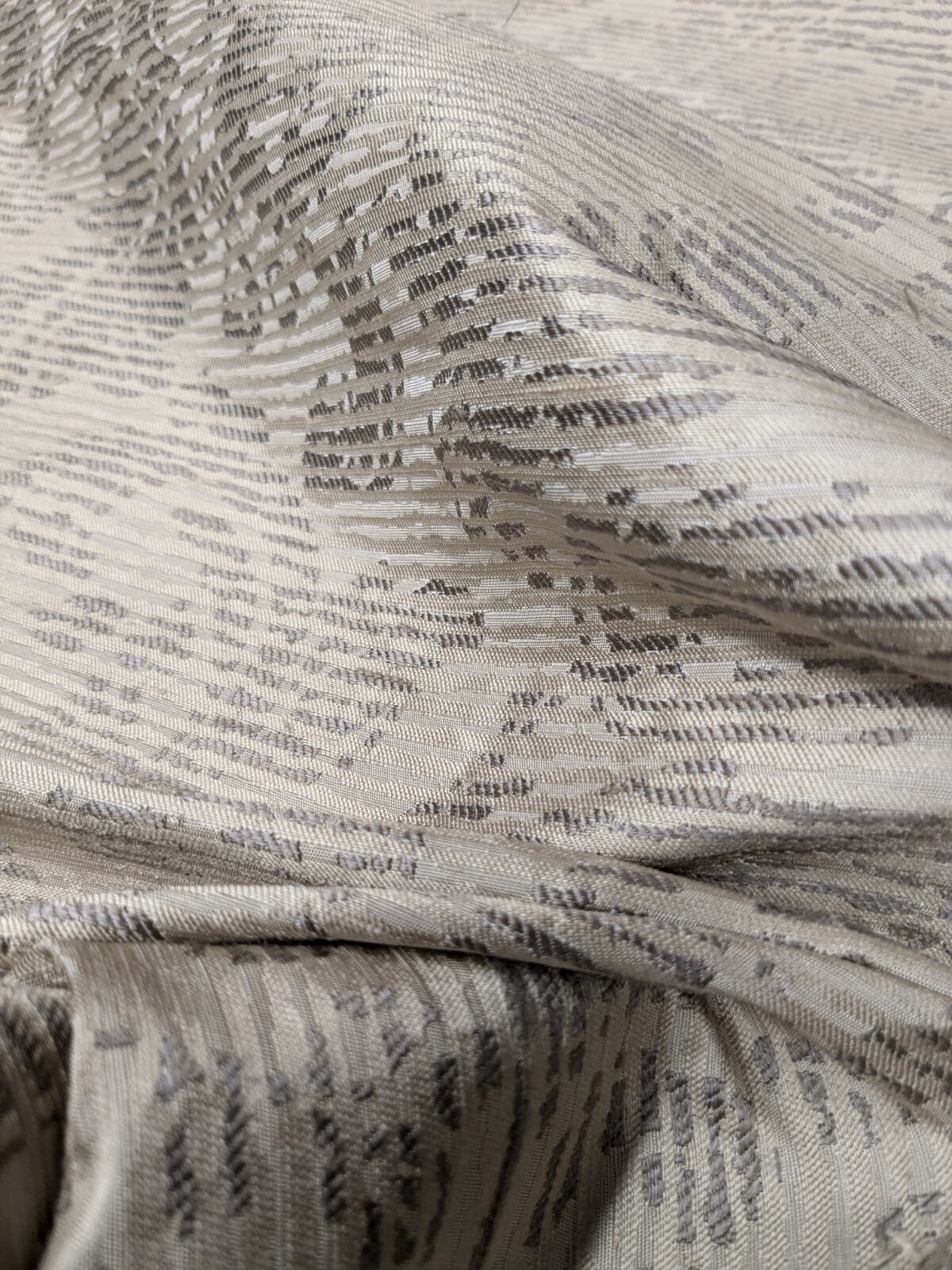 By Yard Filtered Sunray 100% Silk Damask Vine in Pin Stripe Paisley Pewter Tan Strie MSRP USD 275
