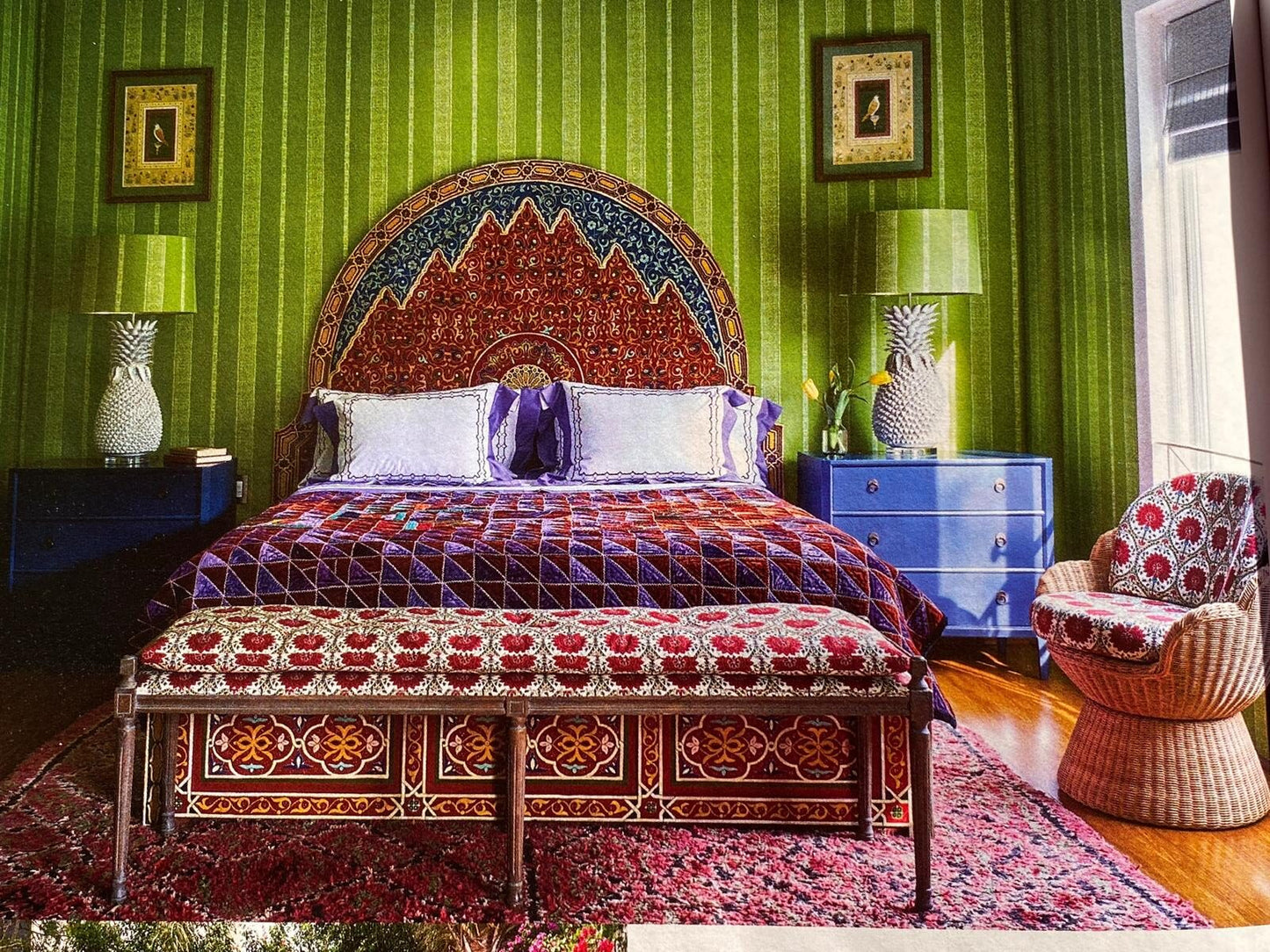 Lee Jofa Bancroft Stripe Leaf Mint Green Blue &amp; Gold Linen Stripe France