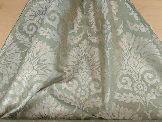 BY Yard 100% Silk Damask Large Stone Paisley "willow" Green Mid Century