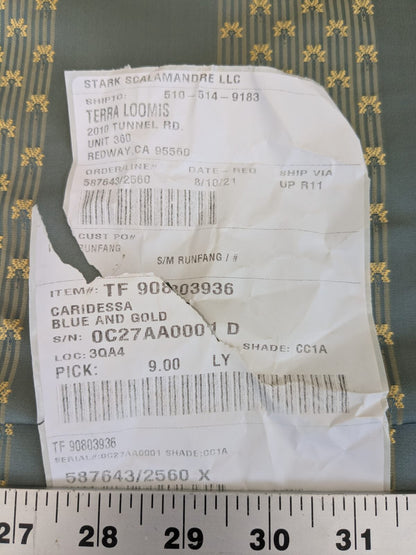 By Yard Scalamandre Caridessa Blue And Gold Yellow Stripe Melodic Silk Jacquard MSRP USD 236/Y