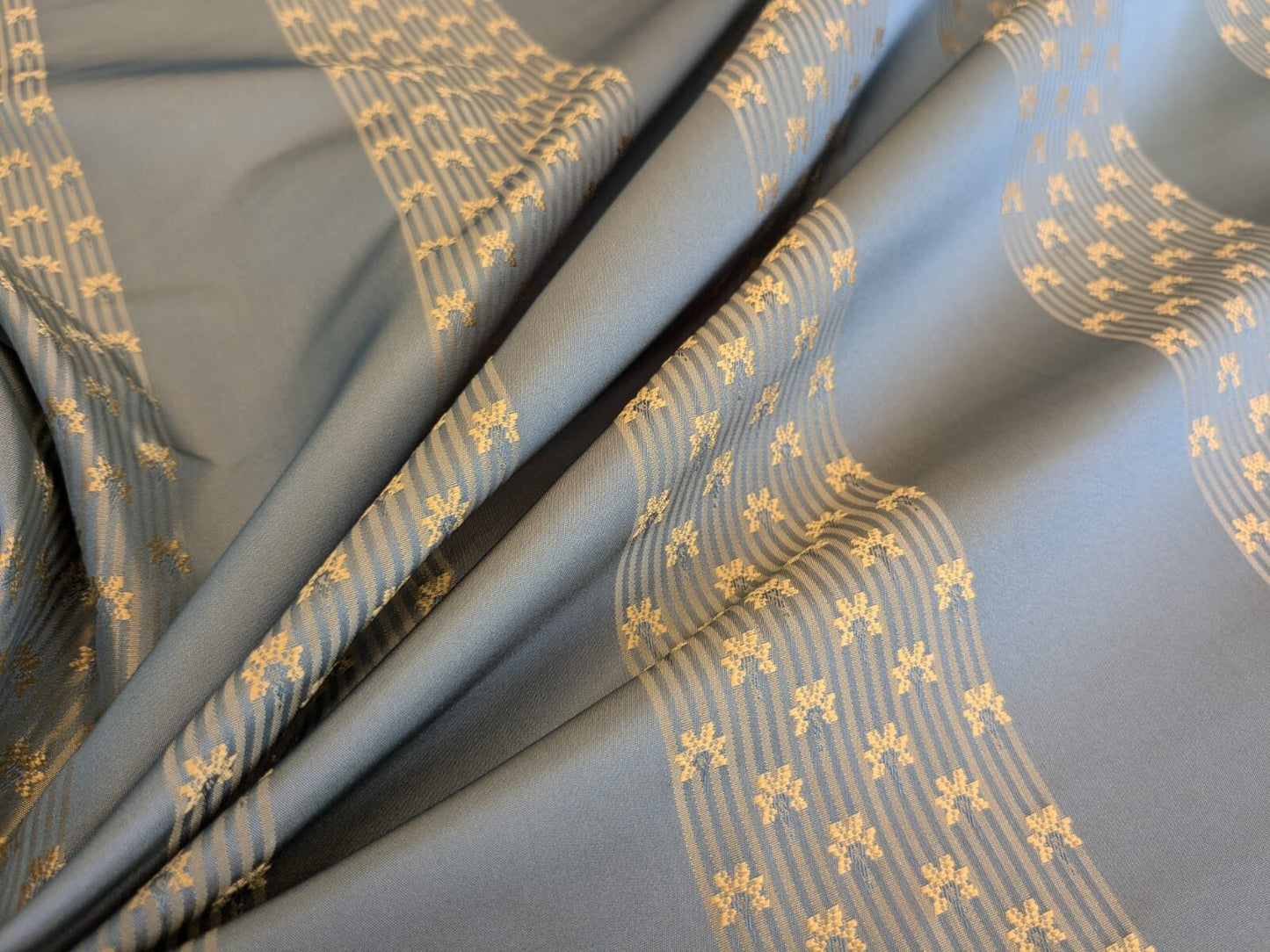 By Yard Scalamandre Caridessa Blue And Gold Yellow Stripe Melodic Silk Jacquard MSRP USD 236/Y