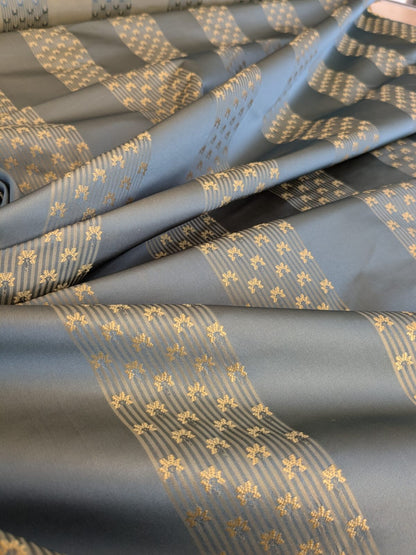 By Yard Scalamandre Caridessa Blue And Gold Yellow Stripe Melodic Silk Jacquard MSRP USD 236/Y