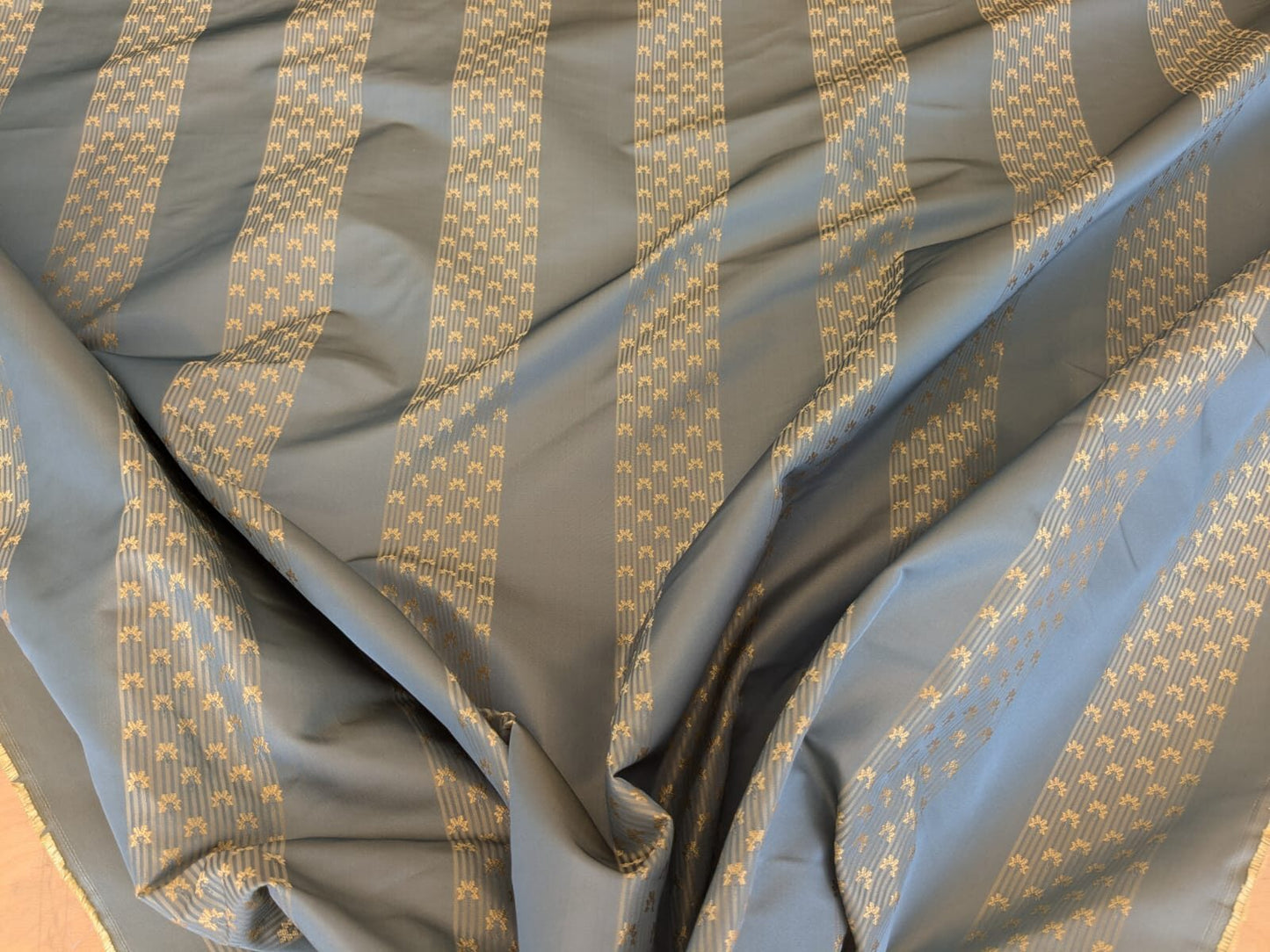 By Yard Scalamandre Caridessa Blue And Gold Yellow Stripe Melodic Silk Jacquard MSRP USD 236/Y