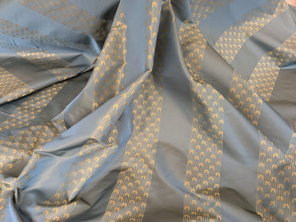 By Yard Scalamandre Caridessa Blue And Gold Yellow Stripe Melodic Silk Jacquard MSRP USD 236/Y