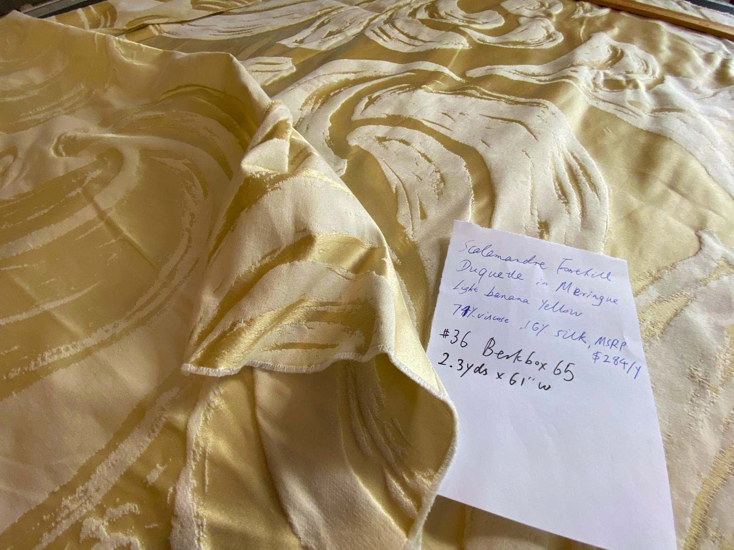 36 Berkbox65 Scalamandre Fonthill Duquette in Meringue Light Banana Yellow 2.3yards x 61"Wide MSRP USD 284/y