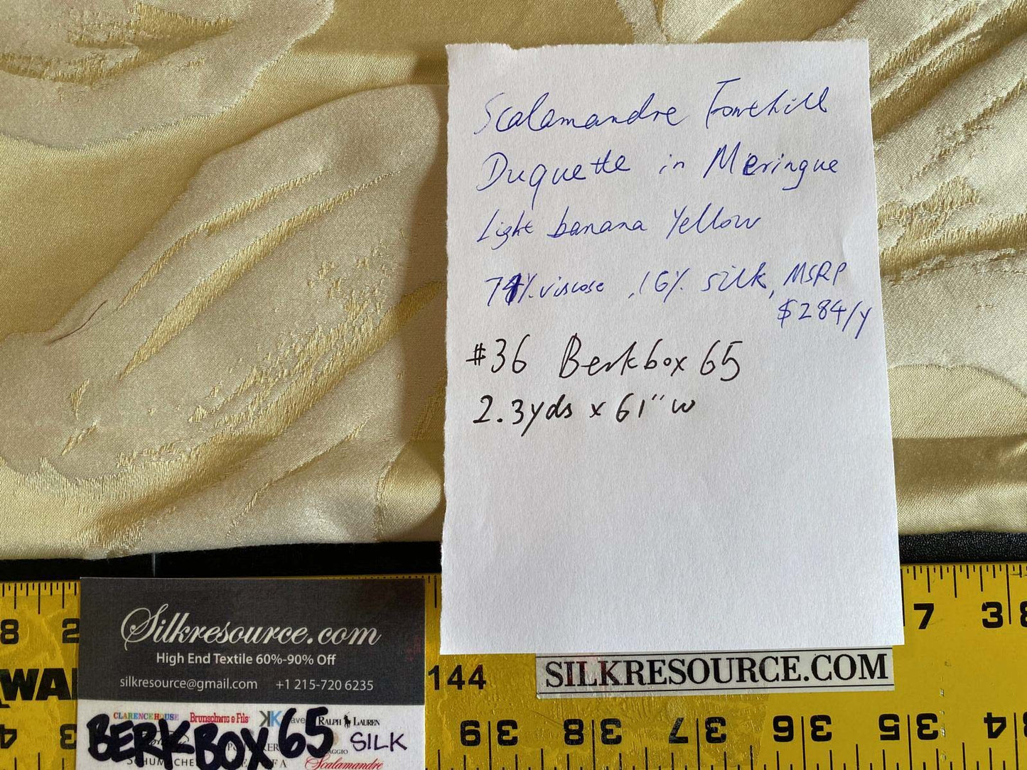 36 Berkbox65 Scalamandre Fonthill Duquette in Meringue Light Banana Yellow 2.3yards x 61"Wide MSRP USD 284/y