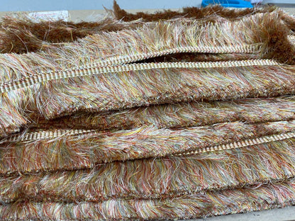 Scalamandre Effile Coupe  Cut Moss Fringe Silk Coral Red Yellow Pale Blue Trim MSRP USD 200+/y